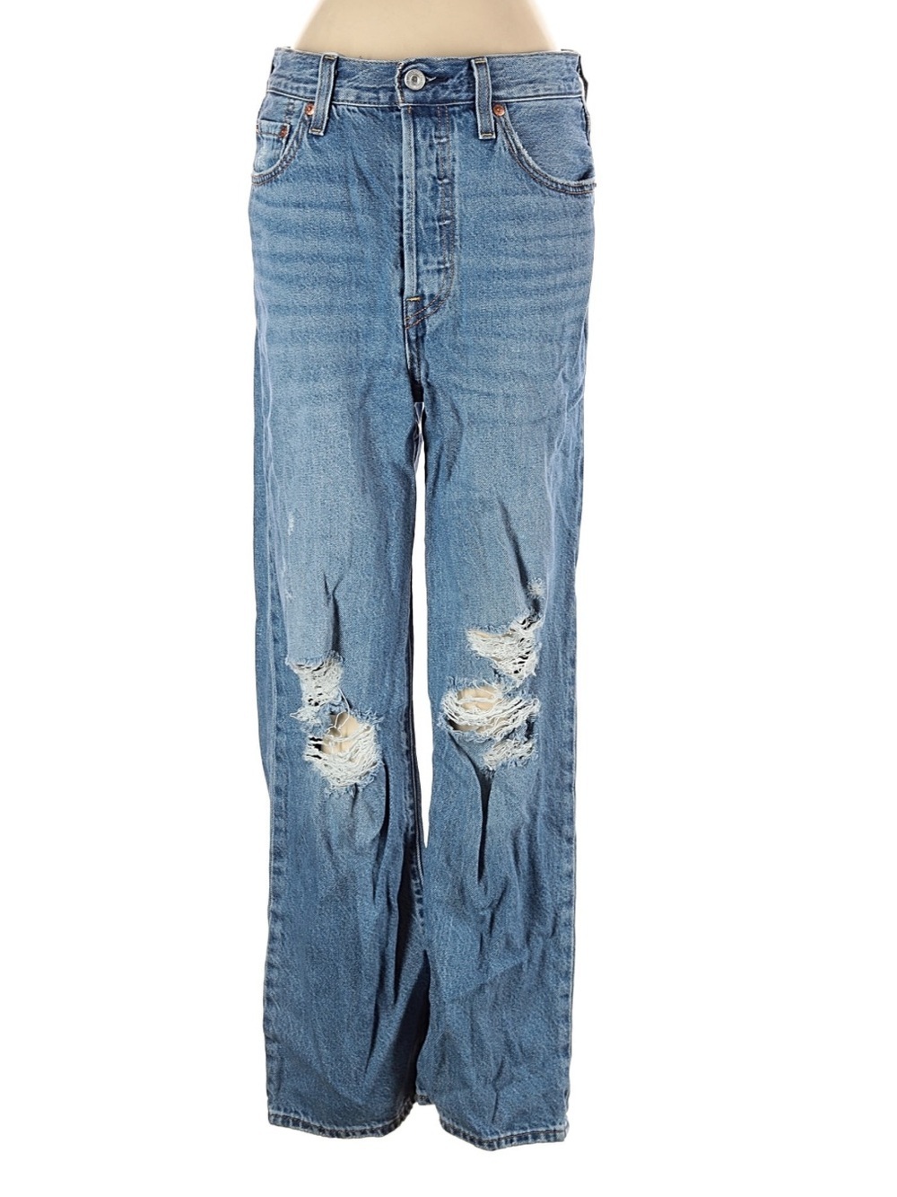 Levi’s Ribcage Straight Ankle Jeans Distressed High Rise Light Wash 25 - Picture 2 of 5